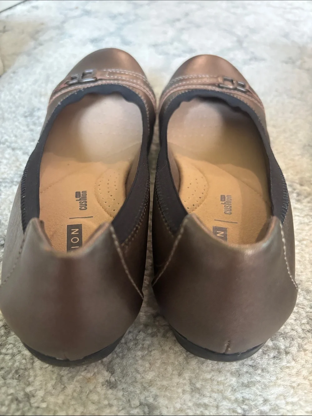 Clarks Pewter Metallic Ballet Flats with Decorative Buckle
